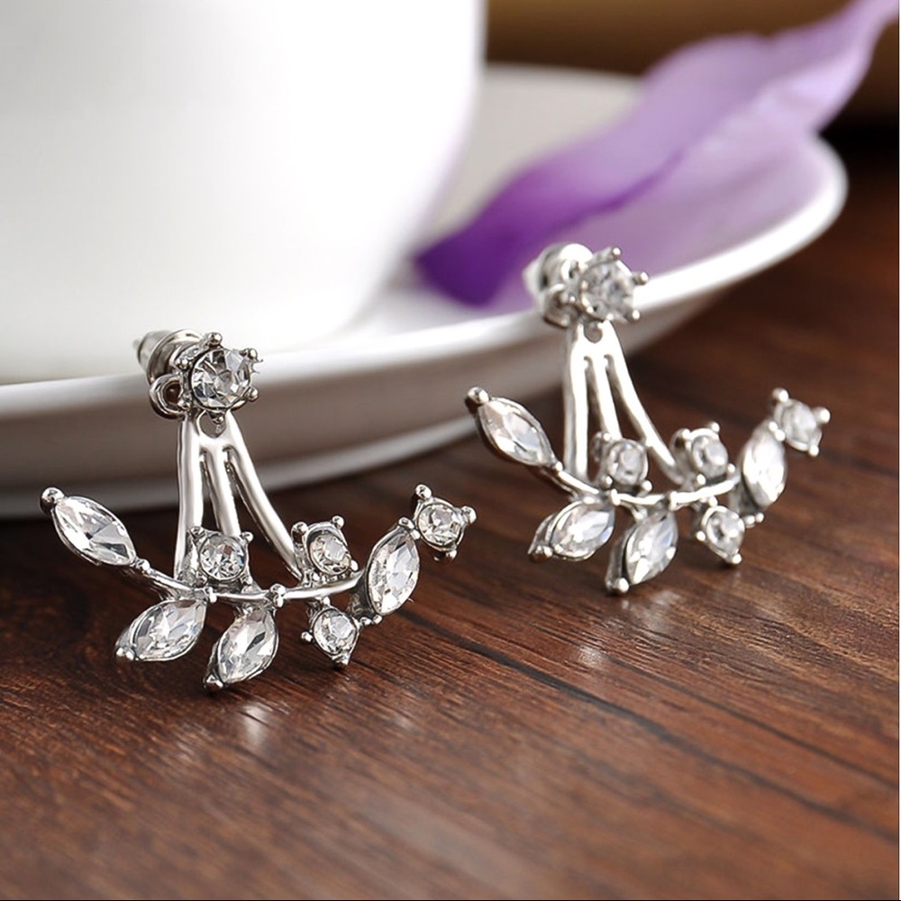 Silver & Crystal Studs w/Earring Jackets - Picture 2 of 7